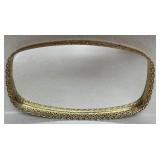 Vintage Hollywood Regency Flat Gold Tone Oblong Vanity Dresser Tray with Mirror Vintage Hollywood Regency Flat Gold Tone Oblong Vanity Dresser Tray with Mirror