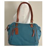 Anna by Anuschka Heritage Leather Zip Blue with Brown Trim Handbag Anna by Anuschka Heritage Leather Zip Blue with Brown Trim Handbag