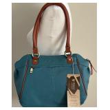 Anna by Anuschka Heritage Leather Zip Blue with Brown Trim Handbag Anna by Anuschka Heritage Leather Zip Blue with Brown Trim Handbag