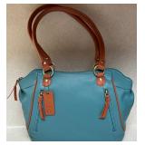 Anna by Anuschka Heritage Leather Zip Blue with Brown Trim Handbag Anna by Anuschka Heritage Leather Zip Blue with Brown Trim Handbag