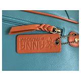 Anna by Anuschka Heritage Leather Zip Blue with Brown Trim Handbag Anna by Anuschka Heritage Leather Zip Blue with Brown Trim Handbag