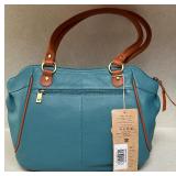 Anna by Anuschka Heritage Leather Zip Blue with Brown Trim Handbag Anna by Anuschka Heritage Leather Zip Blue with Brown Trim Handbag