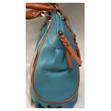 Anna by Anuschka Heritage Leather Zip Blue with Brown Trim Handbag Anna by Anuschka Heritage Leather Zip Blue with Brown Trim Handbag