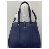 Citi Collective Navy Blue Pebbled Faux Vegan Leather Tote Bag with Shoulder Strap Citi Collective Navy Blue Pebbled Faux Vegan Leather Tote Bag with Shoulder Strap