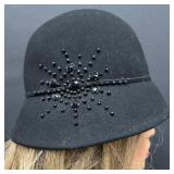 Scala Wool Felt Cloche Hat with Black Bead Embellishment Scala Wool Felt Cloche Hat with Black Bead Embellishment