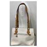 Bostanten Cream and Tan Leather Tote Bag with Double Straps Bostanten Cream and Tan Leather Tote Bag with Double Straps