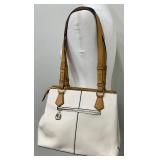 Bostanten Cream and Tan Leather Tote Bag with Double Straps Bostanten Cream and Tan Leather Tote Bag with Double Straps
