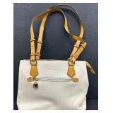 Bostanten Cream and Tan Leather Tote Bag with Double Straps Bostanten Cream and Tan Leather Tote Bag with Double Straps