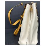 Bostanten Cream and Tan Leather Tote Bag with Double Straps Bostanten Cream and Tan Leather Tote Bag with Double Straps