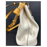 Bostanten Cream and Tan Leather Tote Bag with Double Straps Bostanten Cream and Tan Leather Tote Bag with Double Straps