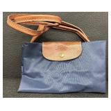 Longchamp Le Pliage Large Navy Nylon Tote Bag with Brown Leather Trim Longchamp Le Pliage Large Navy Nylon Tote Bag with Brown Leather Trim