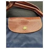 Longchamp Le Pliage Large Navy Nylon Tote Bag with Brown Leather Trim Longchamp Le Pliage Large Navy Nylon Tote Bag with Brown Leather Trim