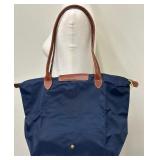 Longchamp Le Pliage Large Navy Nylon Tote Bag with Brown Leather Trim Longchamp Le Pliage Large Navy Nylon Tote Bag with Brown Leather Trim