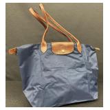 Longchamp Le Pliage Large Navy Nylon Tote Bag with Brown Leather Trim Longchamp Le Pliage Large Navy Nylon Tote Bag with Brown Leather Trim