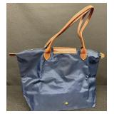 Longchamp Le Pliage Large Navy Nylon Tote Bag with Brown Leather Trim Longchamp Le Pliage Large Navy Nylon Tote Bag with Brown Leather Trim