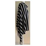 Caroline Grace Black and White Striped Poncho with Fringes Caroline Grace Black and White Striped Poncho with Fringes