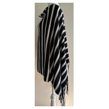 Caroline Grace Black and White Striped Poncho with Fringes Caroline Grace Black and White Striped Poncho with Fringes