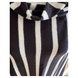 Caroline Grace Black and White Striped Poncho with Fringes Caroline Grace Black and White Striped Poncho with Fringes