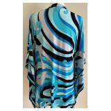 Funky Michael Kors XL Blue Black Swirl Print Poncho Blouse with Lace-Up Neck Funky Michael Kors XL Blue Black Swirl Print Poncho Blouse with Lace-Up Neck