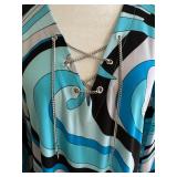 Funky Michael Kors XL Blue Black Swirl Print Poncho Blouse with Lace-Up Neck Funky Michael Kors XL Blue Black Swirl Print Poncho Blouse with Lace-Up Neck