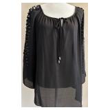 Zac & Rachel XL Black Sheer Blouse with Lattice Sleeve Detail Zac & Rachel XL Black Sheer Blouse with Lattice Sleeve Detail