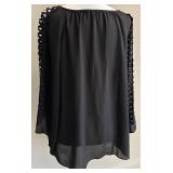 Zac & Rachel XL Black Sheer Blouse with Lattice Sleeve Detail Zac & Rachel XL Black Sheer Blouse with Lattice Sleeve Detail
