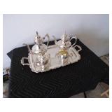 Vintage Oneida USA Silver Tray Coffee & Tea Set Complete
