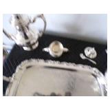 Vintage Oneida USA Silver Tray Coffee & Tea Set Complete