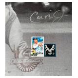 Cal Ripken Signed 3,000th Hit Printing Plate with PSADNA COA and National Baseball Hall of Fame Stamps - RARE!