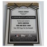 Carlos Correa Game-Used Bat Telic /4002023 Topps Tier One #T1R-CCO Numbered 301/400 Minnesota Twins Baseball Card