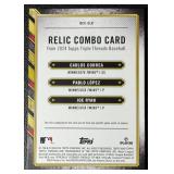 Carlos Correa / Pablo Lopez / Joe Ryan Triple Relic /18 2204 Topps Triple Threads #RC-CLR Minnesota Twins Baseball Card