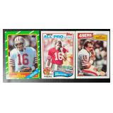 3 Joe Montana Vintage Football Cards 1982 (2nd Year), 1986, and 1987