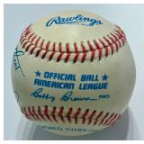 Ernie Banks, Harmon Killebrew, Eddie Matthres, Willie McCovey Signed Baseball Rawlings OALB Brown Ball With Case