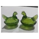 Two Green Hen on Nest 3.5"