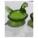 Two Green Hen on Nest 3.5"