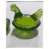 Two Green Hen on Nest 3.5"