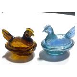 Amber and Blue Carnival Hen on Nest 3.5"