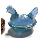 Amber and Blue Carnival Hen on Nest 3.5"