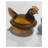 Amber and Blue Carnival Hen on Nest 3.5"
