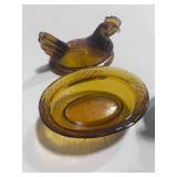 Amber and Blue Carnival Hen on Nest 3.5"