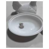 Two Milk Glass Hen on Nest 3" and 4"