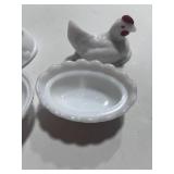 Two Milk Glass Hen on Nest 3" and 4"