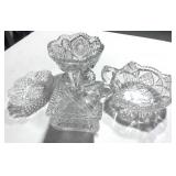 Four Cut Glass Pieces; Candy Dish, Sugar Bowl, Trinket Tray, Compote