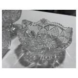 Four Cut Glass Pieces; Candy Dish, Sugar Bowl, Trinket Tray, Compote