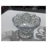 Four Cut Glass Pieces; Candy Dish, Sugar Bowl, Trinket Tray, Compote