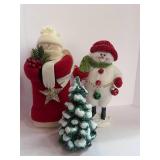 Two Snowmen and  Ceramic Flocked Tree