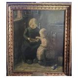 Two Antique Framed Prints: Noonday Meal by Bernhard Pothast 1932