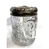 Antique Crystal Biscuit Jar w Silver Plated Lid