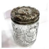 Antique Crystal Biscuit Jar w Silver Plated Lid