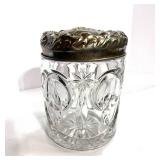 Antique Crystal Biscuit Jar w Silver Plated Lid